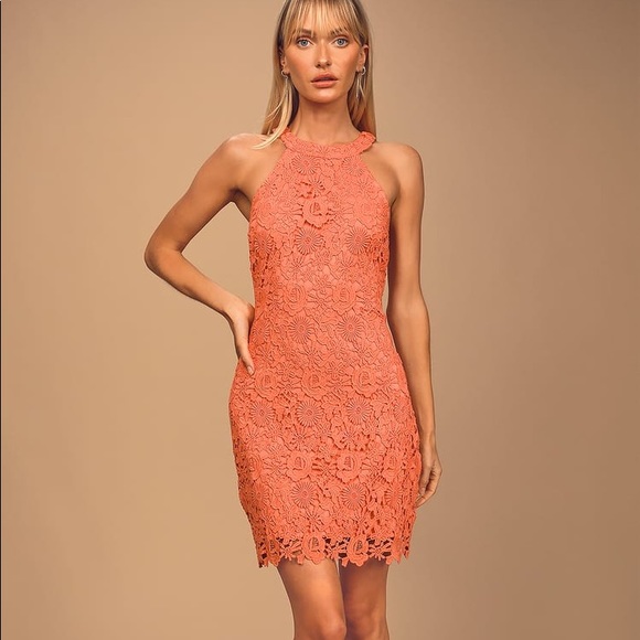Lulus Dresses & Skirts - Lulus coral crochet dress XS